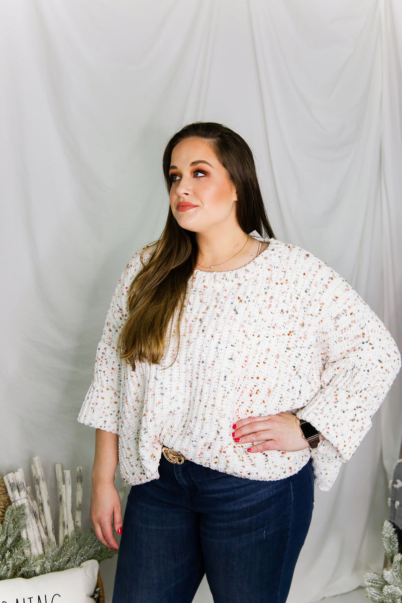 Pastel Confetti Knit Quarter Sleeve Sweater