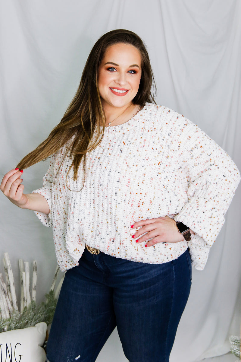 Pastel Confetti Knit Quarter Sleeve Sweater