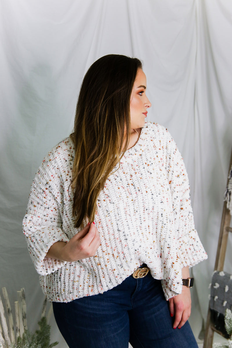 Pastel Confetti Knit Quarter Sleeve Sweater