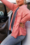 Peach Ribbed Button Down Shacket - Kendry Collection Boutique