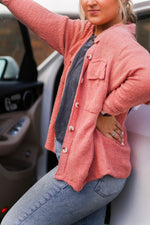 Peach Ribbed Button Down Shacket - Kendry Collection Boutique