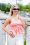 Peach Silk Ruffle Tank Top