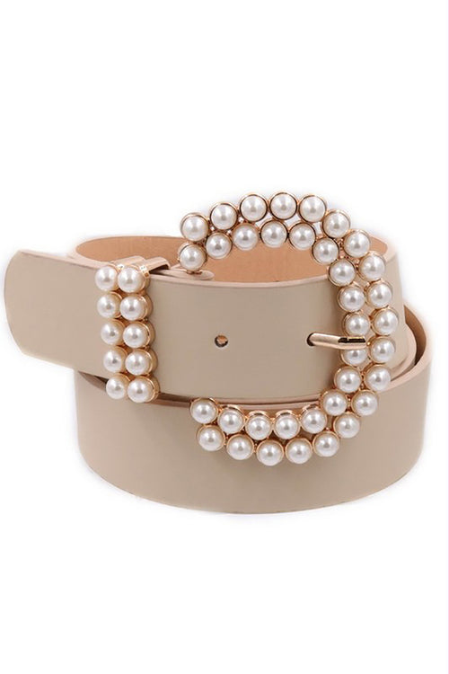  Pearl Studded Buckle Faux Leather Belt - Shop Kendry Collection Boutique Online