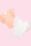 Peach Mesh Sleeve Ribbed Top