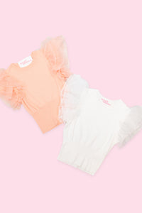 Peach Mesh Sleeve Ribbed Top