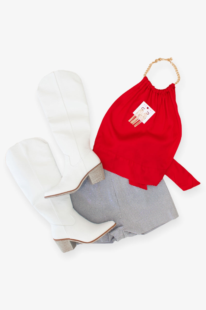 Red Chain Halter Neck Tank Top