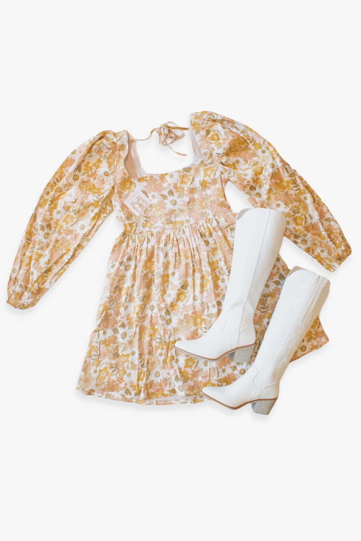 Blush Flower Power Square Neck Baby Doll Dress