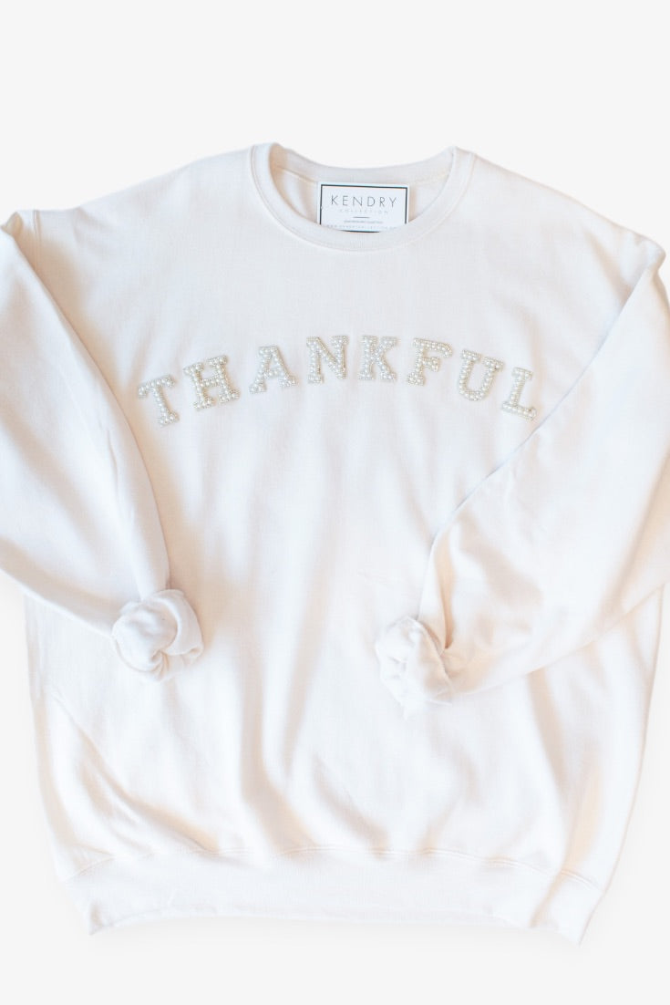 Thankful Pearl Letter Patch Graphic Sweatshirt