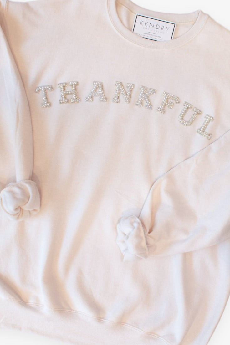 Thankful Pearl Letter Patch Graphic Sweatshirt