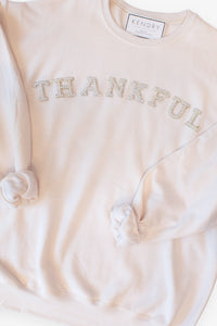 Thankful Pearl Letter Patch Graphic Sweatshirt