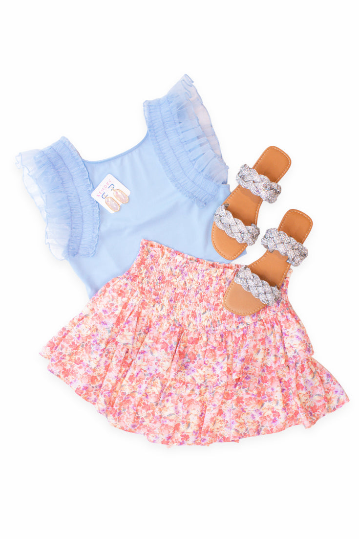 Pink Floral Smocked Skirt