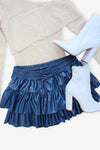 Navy Blue Faux Leather Ruffle Tiered Skort