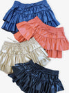 Navy Blue Faux Leather Ruffle Tiered Skort