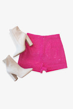 Magenta Rhinestone Zip Shorts