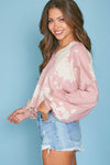 Pink Acid Wash V-Neck Pullover