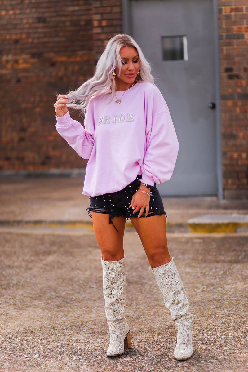 Pink Bride Pearl Letter Crewneck - Shop Kendry Collection Boutique