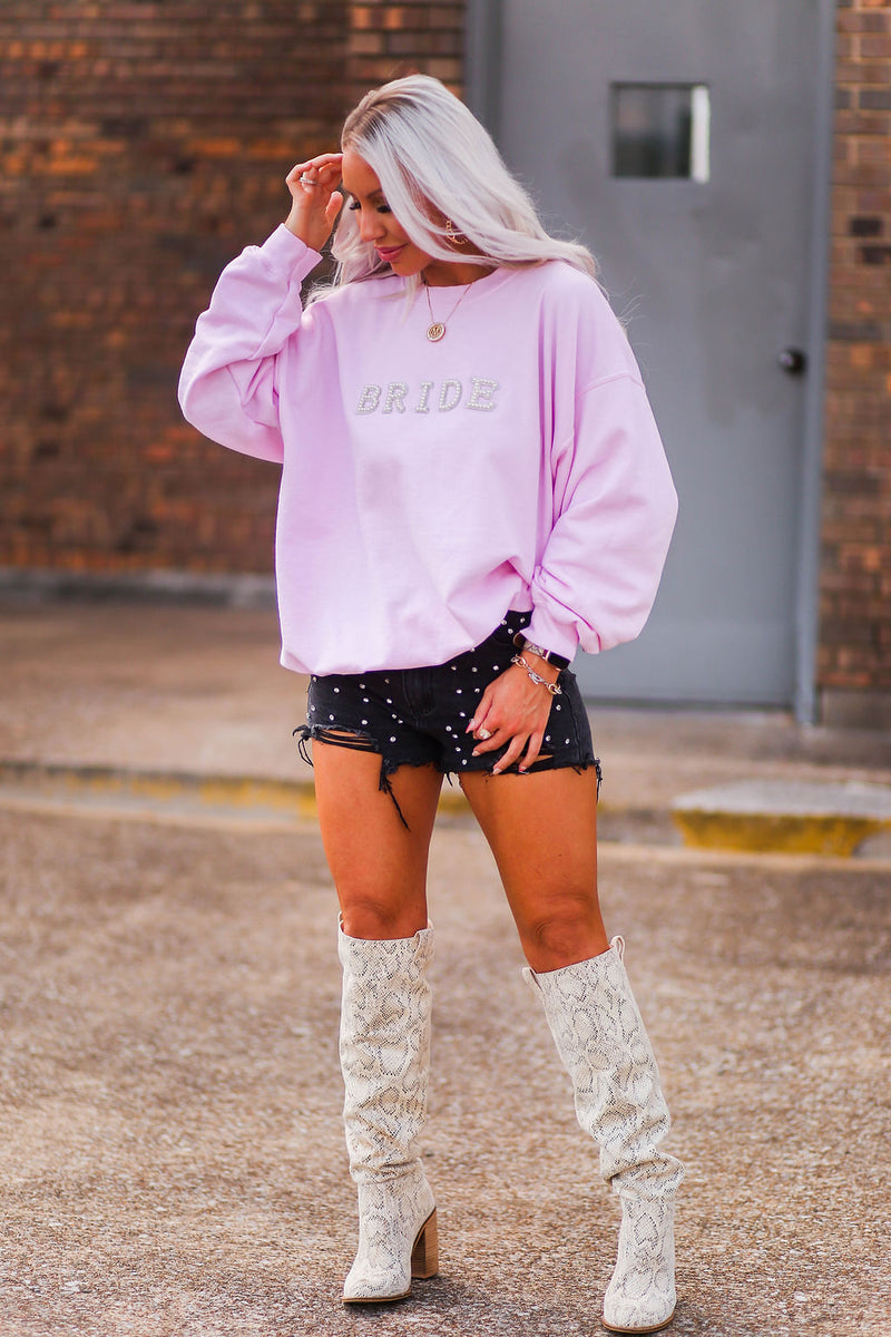 Pink Bride Pearl Letter Crewneck - Shop Kendry Collection Boutique