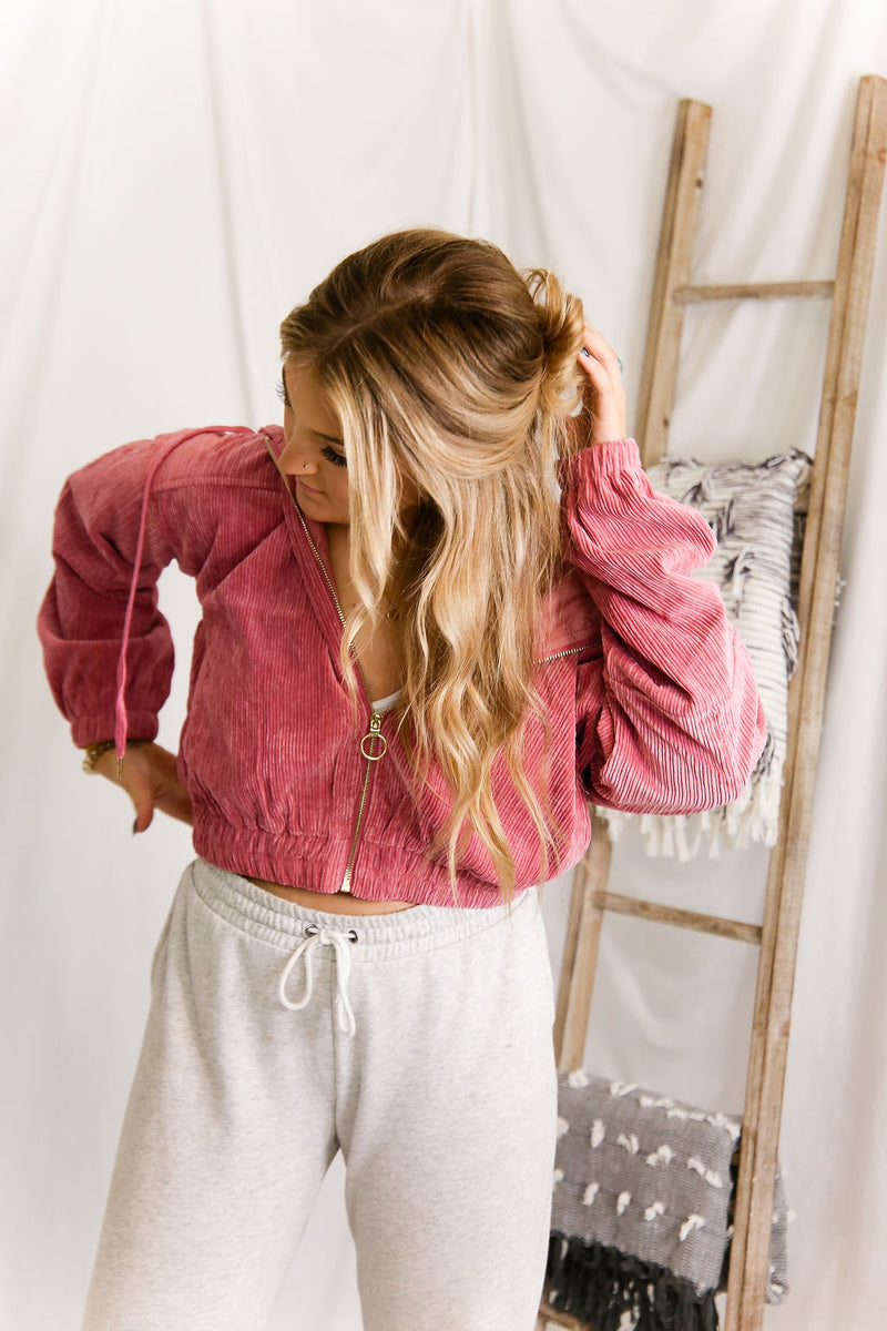 Pink Corduroy Zip Up Jacket - Shop Kendry Collection Boutique