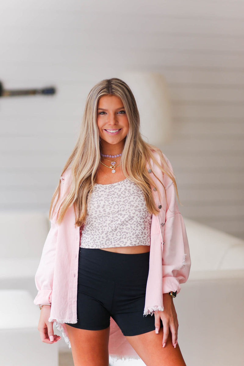 Pink Distressed Denim Shacket - Kendry Collection Boutique