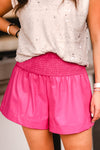 Pink Faux Leather Smocked High Waisted Shorts - Kendry Collection Boutique