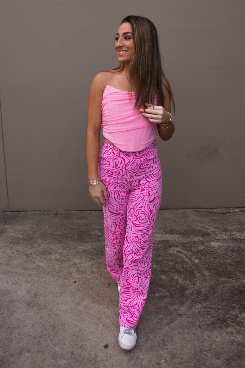 Pink Groovy Swirl Straight Leg Jeans - Shop Kendry Collection Boutique