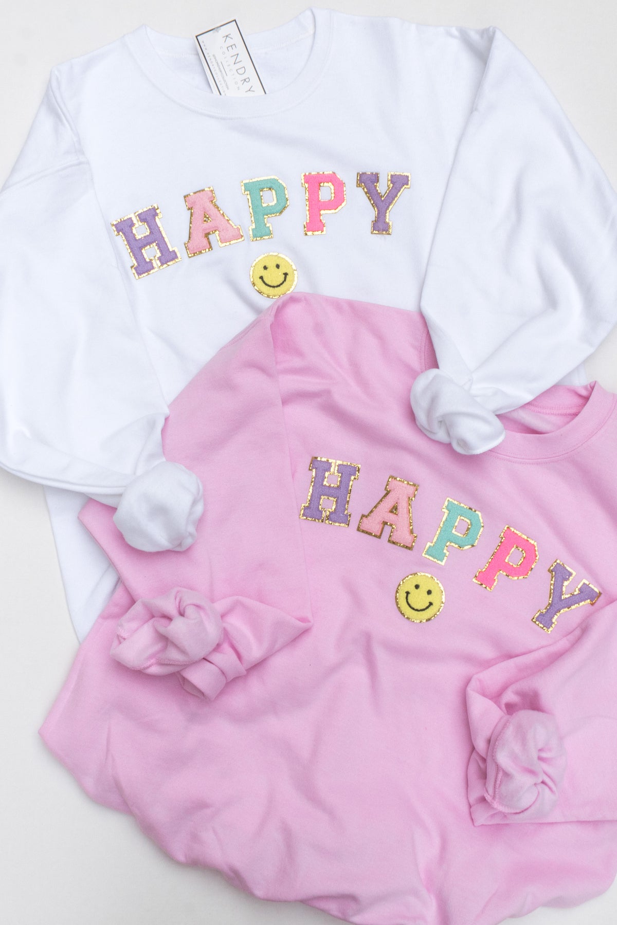 Pink Happy Letter Patch Crewneck - Shop Kendry Collection Boutique
