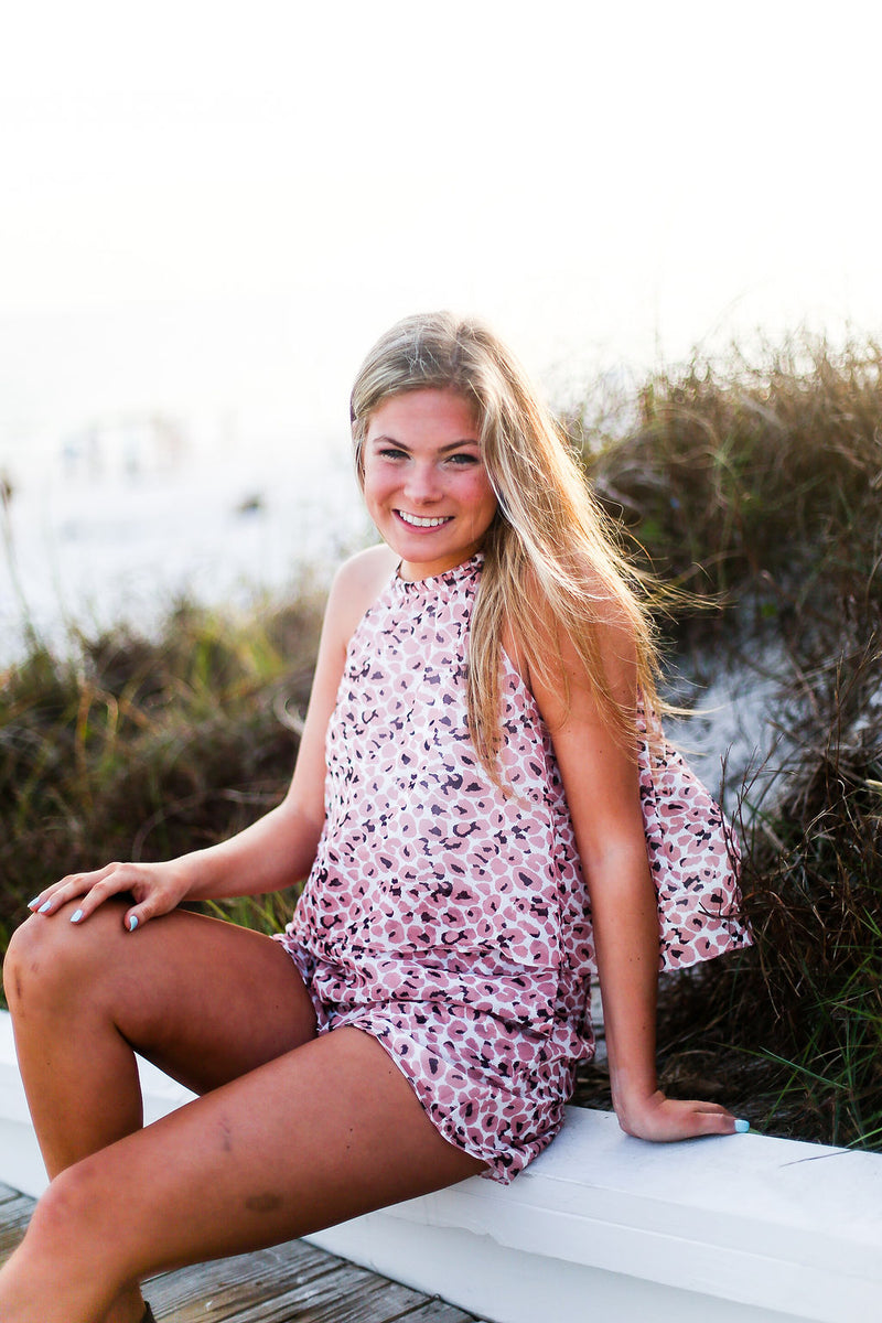 Pink Leopard Print Halter Romper - Shop Kendry Collection Boutique