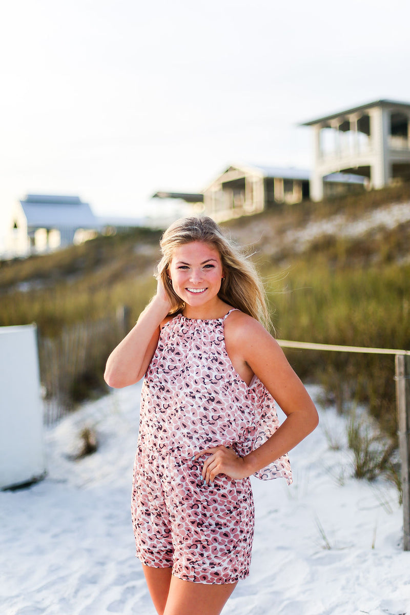 Pink Leopard Print Halter Romper - Shop Kendry Collection Boutique