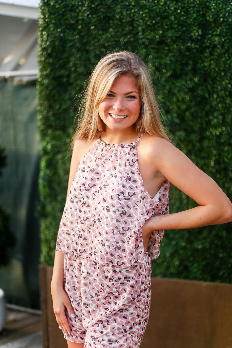 Pink Leopard Print Halter Romper - Shop Kendry Collection Boutique