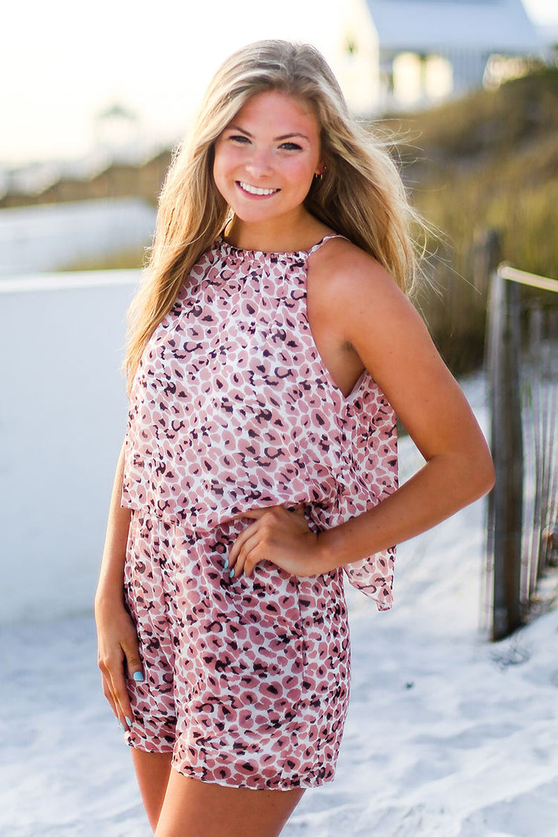 Pink Leopard Print Halter Romper - Shop Kendry Collection Boutique