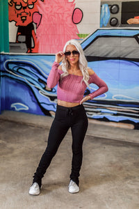 Pink Long Sleeve Embossed Crop Top - Shop Kendry Collection Boutique