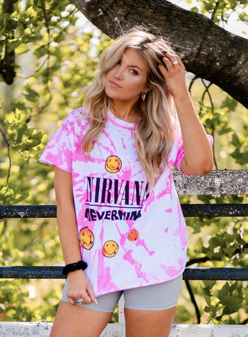 Pink Nirvana Smiley Face Graphic Tee - Shop Kendry Collection Boutique