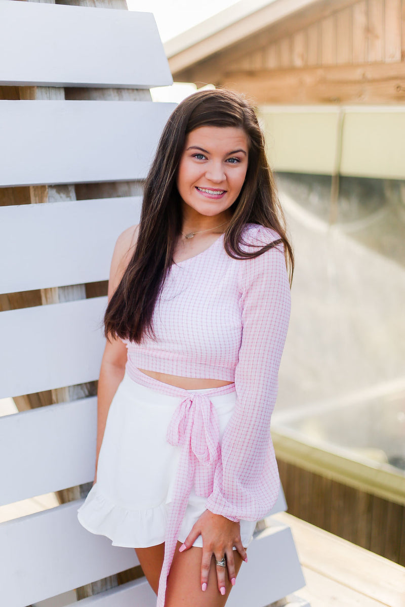 Pink Plaid One Shoulder Side Tie Top - Shop Kendry Collection Boutique