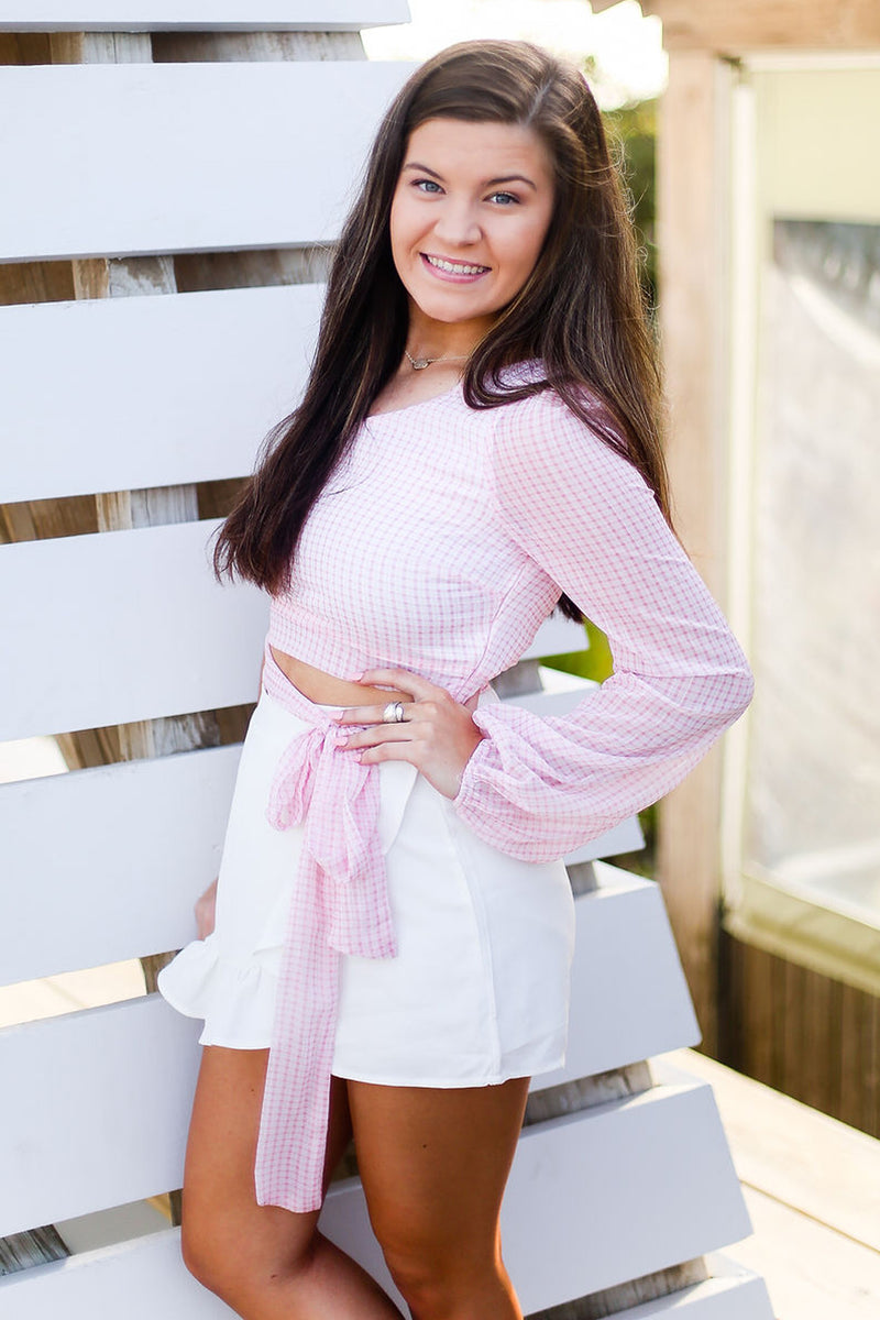 Pink Plaid One Shoulder Side Tie Top - Shop Kendry Collection Boutique