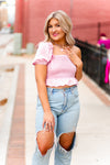 One shoulder puff sleeve smocked top featuring ruffle hem. Pair it with a trendy white skirt and you're ready to go! Pink Puff Sleeve Smocked Top - Shop Kendry Collection Boutique