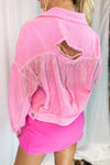 Pink Rhinestone Fringe Denim Jacket