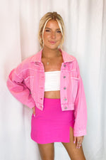 Pink Rhinestone Fringe Denim Jacket