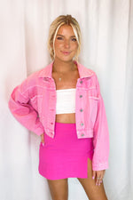 Shop PS Boutique Hot Pink Denim Jacket with Rhinestone Fringe