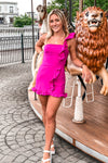 Hot Pink One Shoulder Ruffle Romper - Shop Kendry Collection Boutique Online