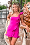 Hot Pink One Shoulder Ruffle Romper - Shop Kendry Collection Boutique Online