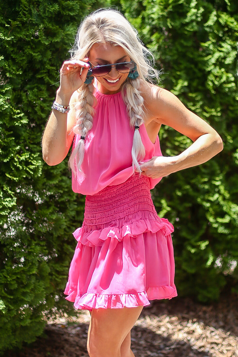 Pink Smocked Waist Mini Dress - Kendry Collection Boutique