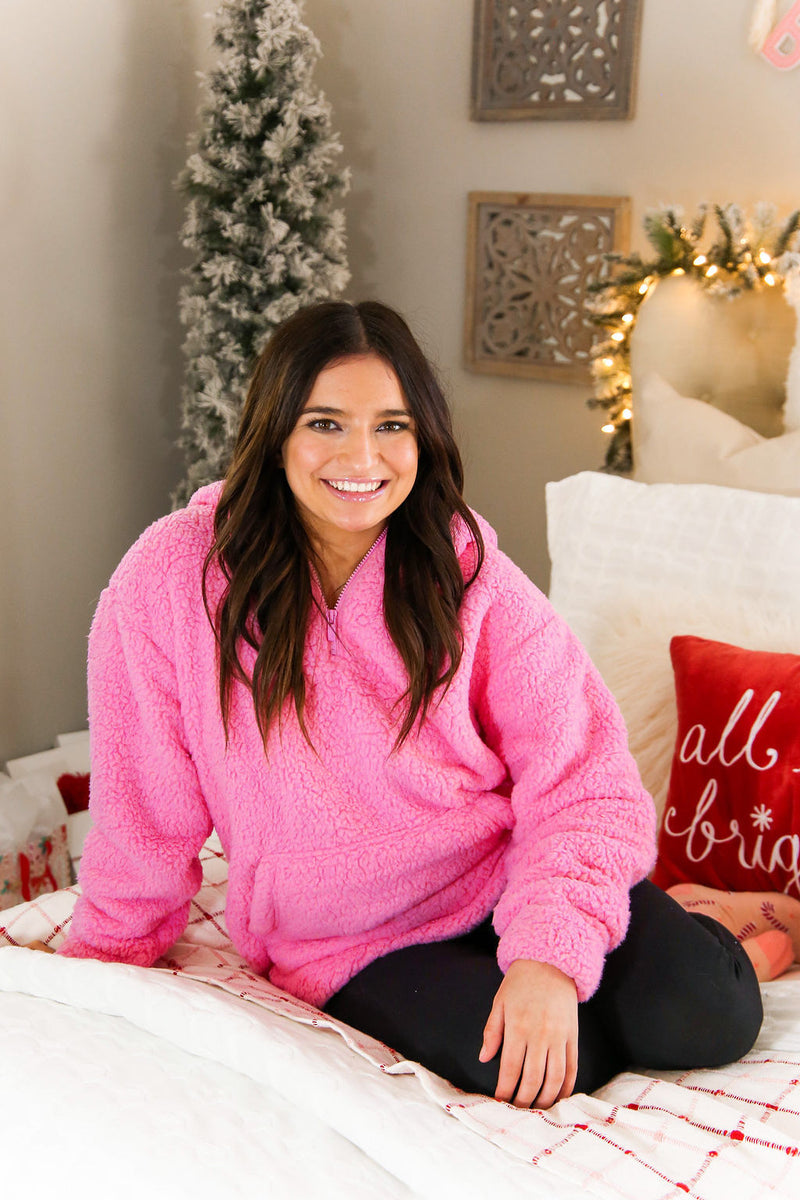 Pink Teddy Half Zip Pullover - Kendry Collection Boutique