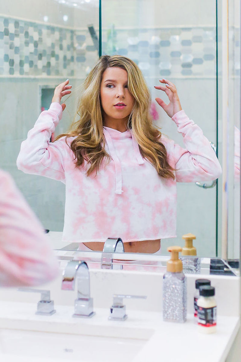 Pink Tie Dye Cropped Hoodie