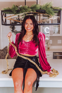 Pink Velvet Puff Sleeve Crop Top - Shop Kendry Collection Boutique New Years Eve Outfit
