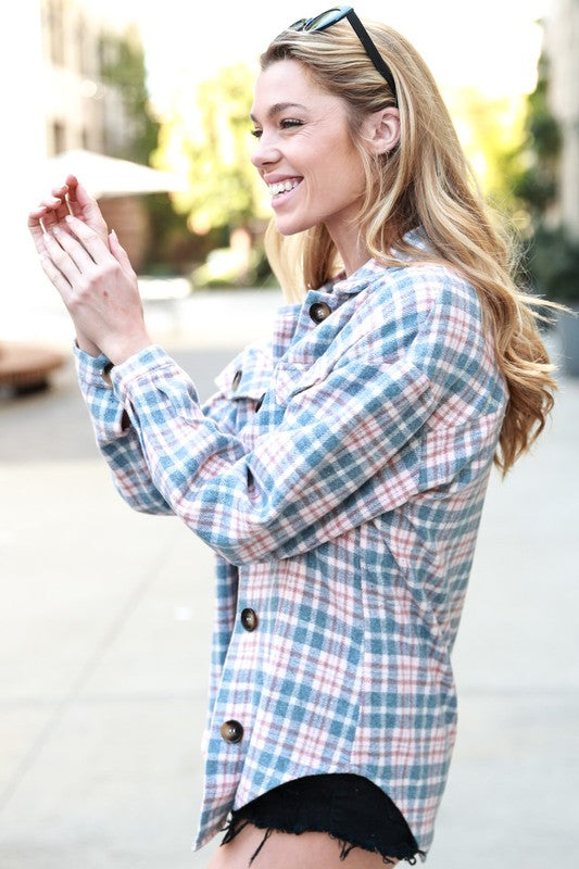 Pink and Blue Button Down Flannel Shacket - Shop Kendry Collection Boutique