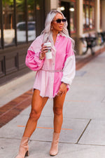 Pink and Cream Color Block Corduroy Button Down - Shop Kendry Collection Boutique