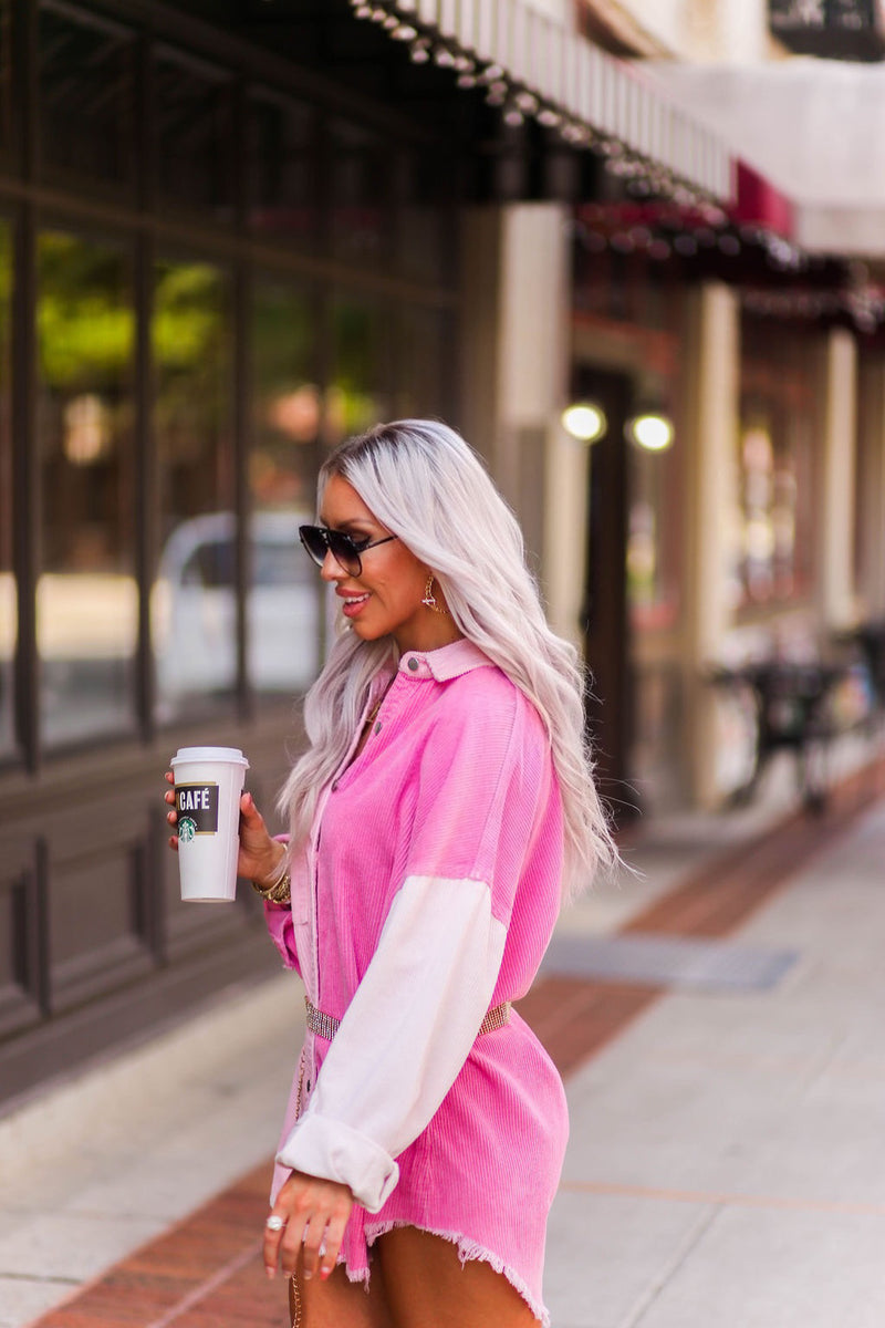 Pink and Cream Color Block Corduroy Button Down - Shop Kendry Collection Boutique