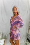 Pink and Purple Sequin Long Sleeve Wrap Dress