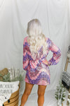 Pink and Purple Sequin Long Sleeve Wrap Dress