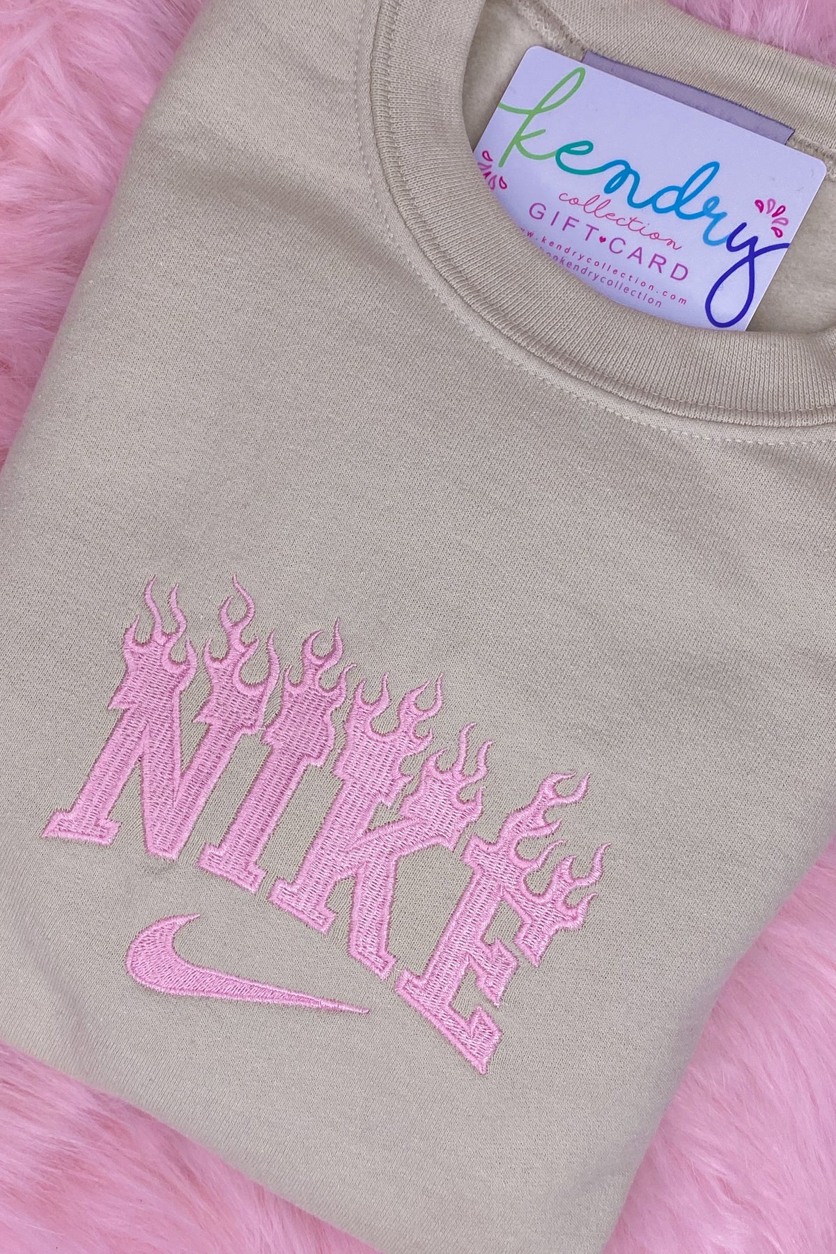 Pink and Tan Flame Burns Crewneck Sweatshirt - Kendry Collection Boutique